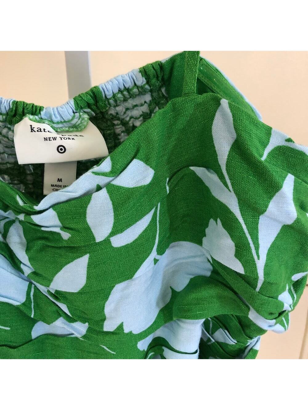 Kate Spade X Target NWT Classic Rose Ruched Linen Floral Tank Top Green/White M - Picture 6 of 12